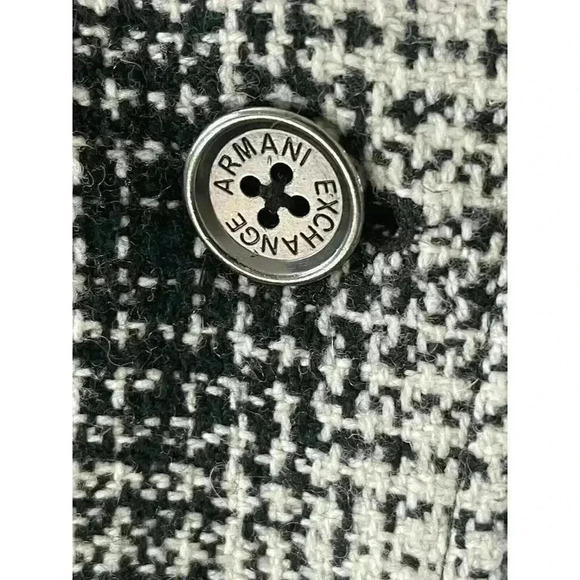 Armani Exchange Double Breasted Wool Blend Belted Pea Coat Black White Size S - Picture 5 of 8